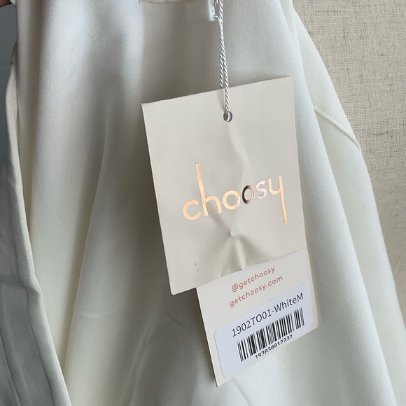 Choosy Off White V-neck Button Elastic Cuff Puff Sleeve Blouse Size Medium - Picture 7 of 9